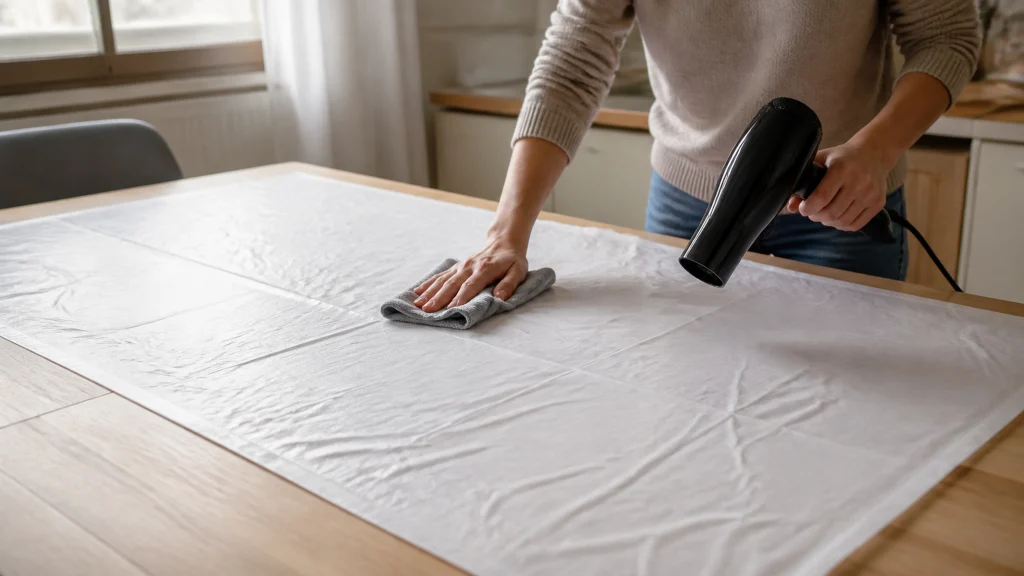 Illustration éditoriale pour l’article « Comment défroisser votre nappe en plastique efficacement »