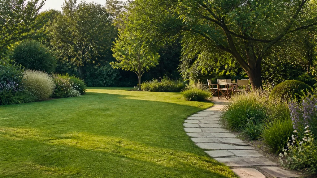 Illustration éditoriale pour l’article « Réussir l'aménagement de votre grand jardin avec élégance »