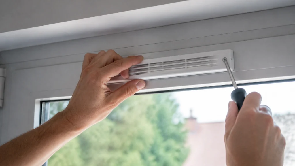 Illustration éditoriale pour l’article « Installer une grille d'aération sur une fenêtre alu »