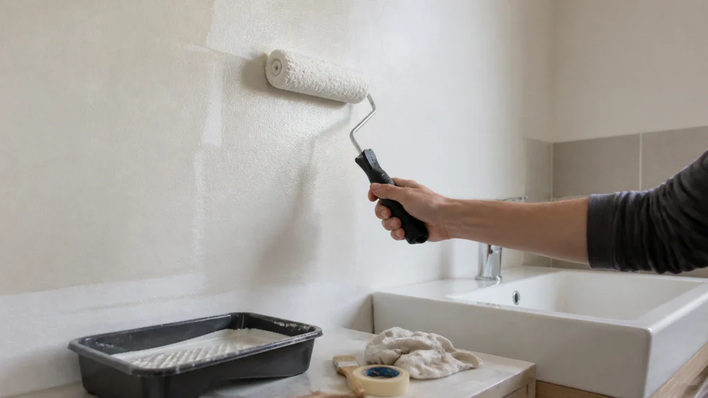 Illustration éditoriale pour l’article « Quelle peinture de salle de bain choisir pour vos travaux »