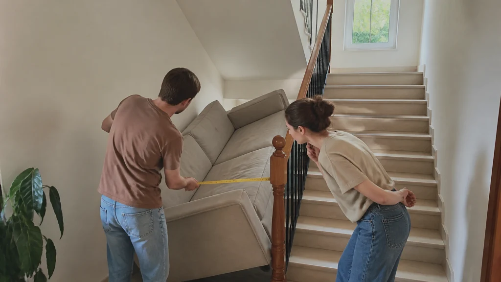 Illustration éditoriale pour l’article « Comment savoir si un canapé passe dans un escalier »